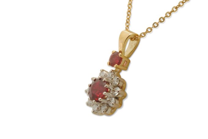 Ruby and Diamond Cluster Necklace