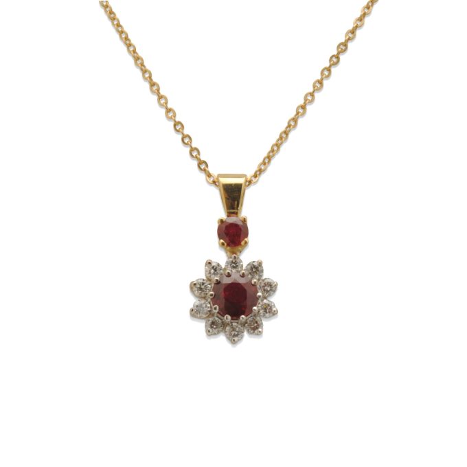 Ruby and Diamond Cluster Necklace