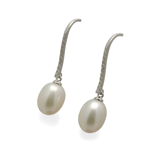 Oval Pearl and Diamond Set Hook Earrings
