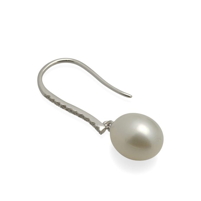 Oval Pearl and Diamond Set Hook Earrings