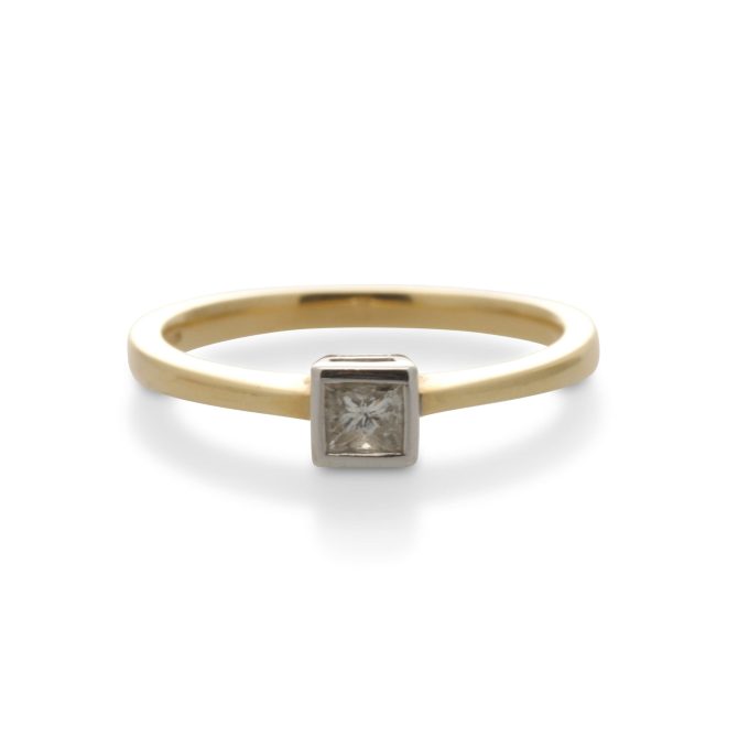 Burnished Set Princess Cut Diamond Solitaire Ring
