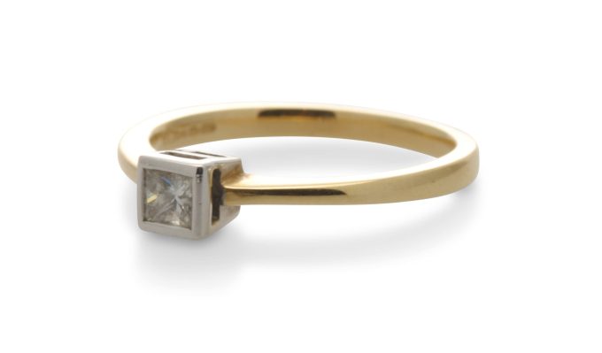 Burnished Set Princess Cut Diamond Solitaire Ring
