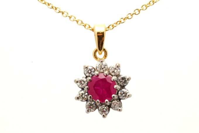 Ruby and Diamond Cluster Necklace