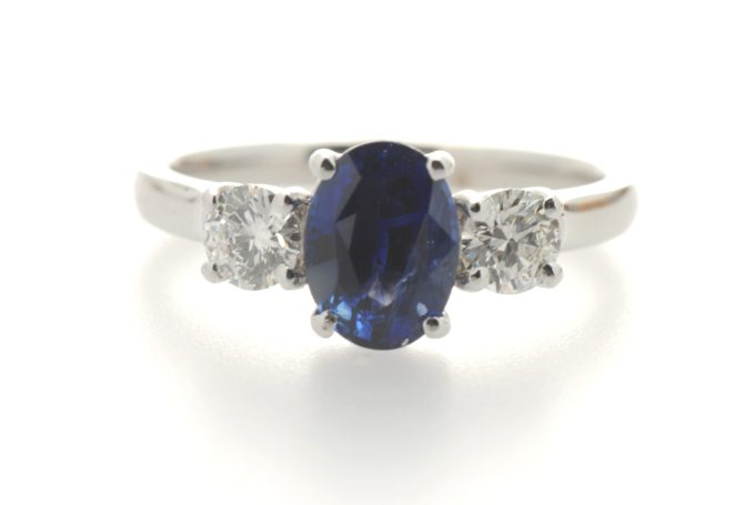 Sapphire and Diamond Three Stone Ring