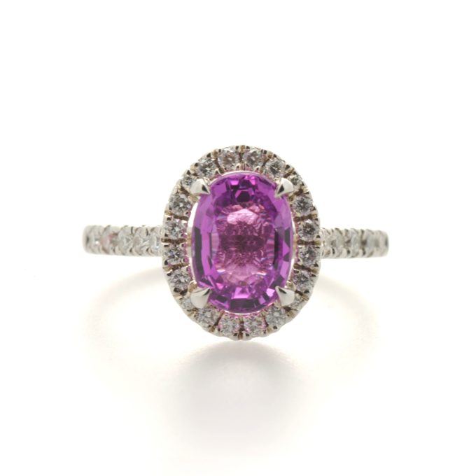Pink Sapphire and Diamond Halo Ring