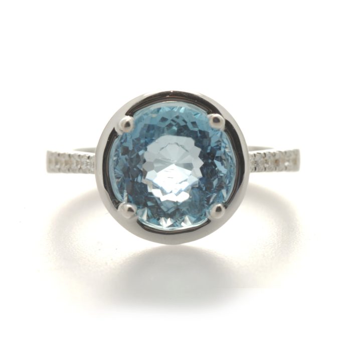 Aquamarine and Diamond 18 Carat Gold Ring