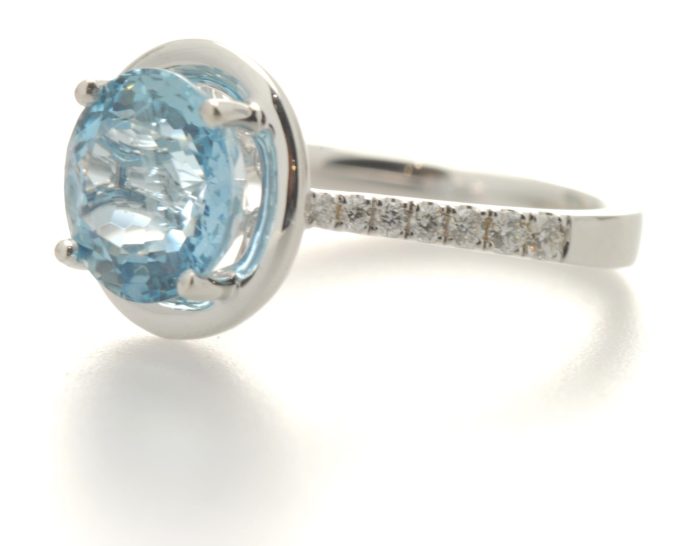 Aquamarine and Diamond 18 Carat Gold Ring