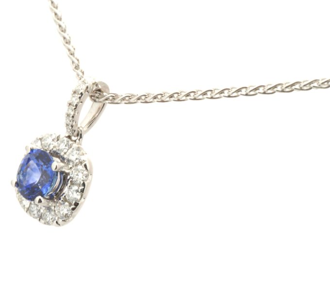18 Carat Gold Sapphire and Diamond Halo Necklace