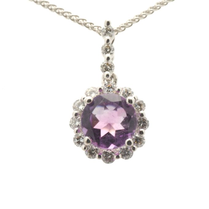 White Gold Amethyst and Diamond Necklace