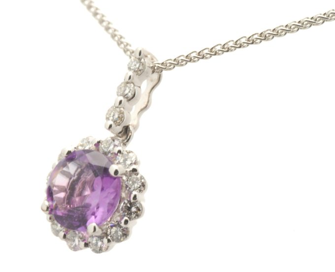 White Gold Amethyst and Diamond Necklace