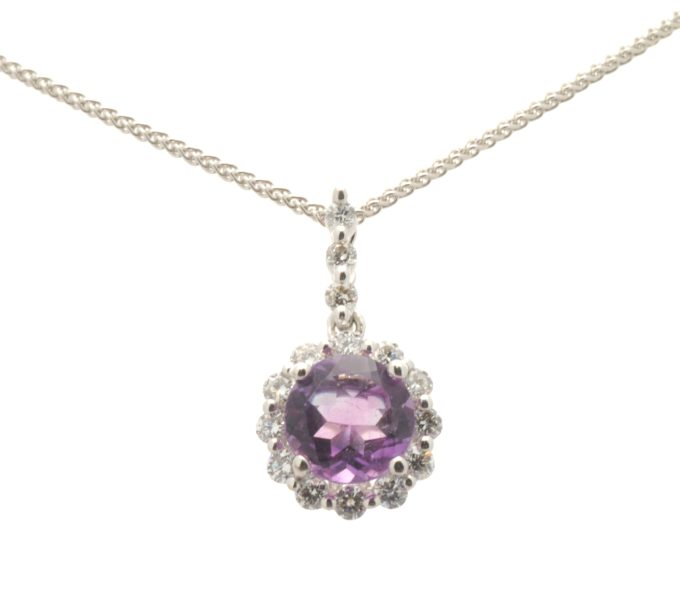 White Gold Amethyst and Diamond Necklace