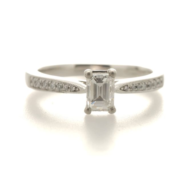 Platinum Emerald Cut Diamond Solitaire Ring