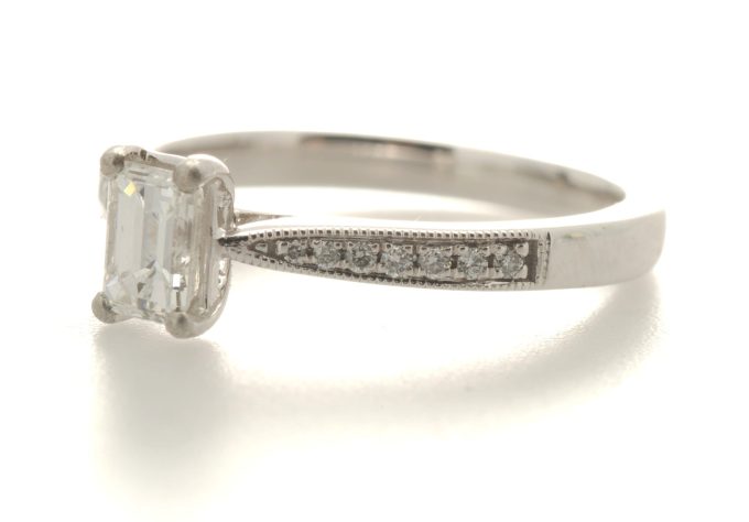 Platinum Emerald Cut Diamond Solitaire Ring