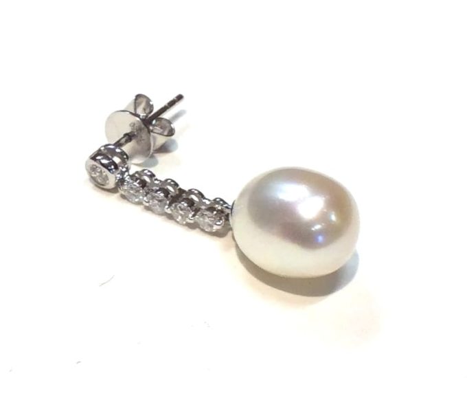 Pearl and Diamond Long Drop  Earrings