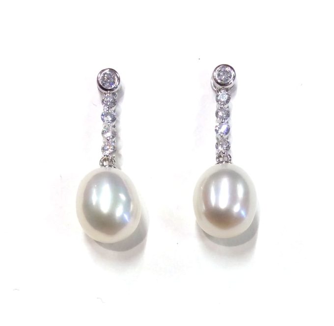 Pearl and Diamond Long Drop  Earrings
