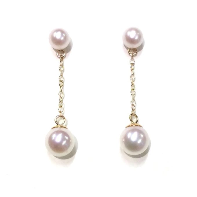 Gold and Pearl Chain Drop Earrings