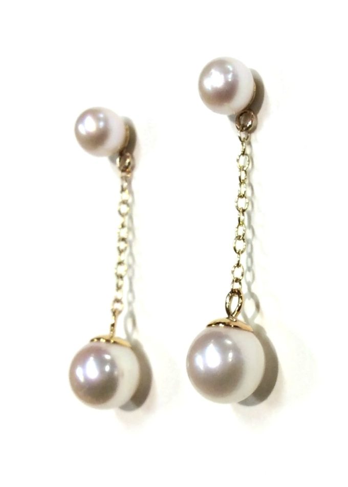 Gold and Pearl Chain Drop Earrings