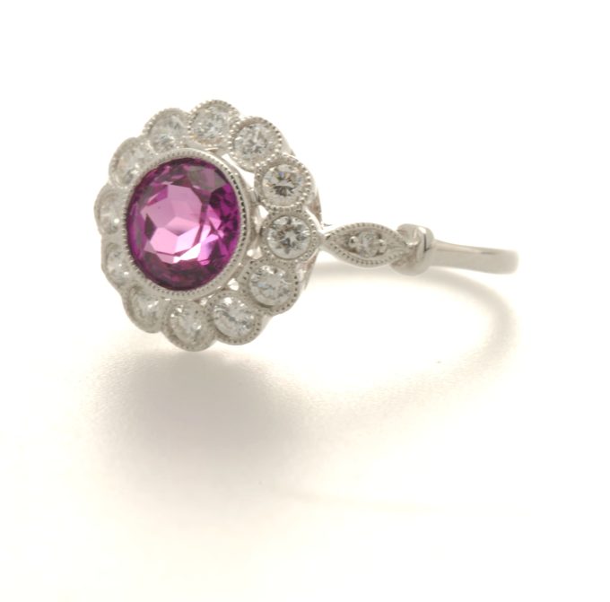 Pink Sapphire and Diamond Daisy Cluster