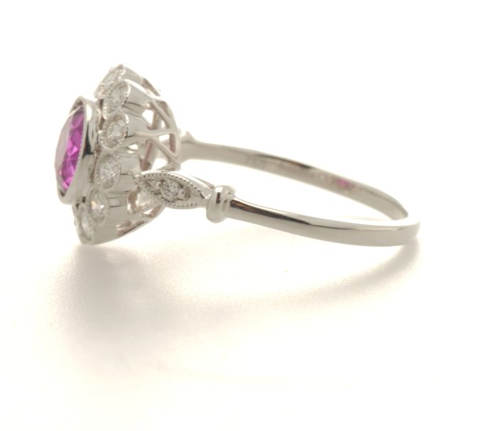 Pink Sapphire and Diamond Daisy Cluster