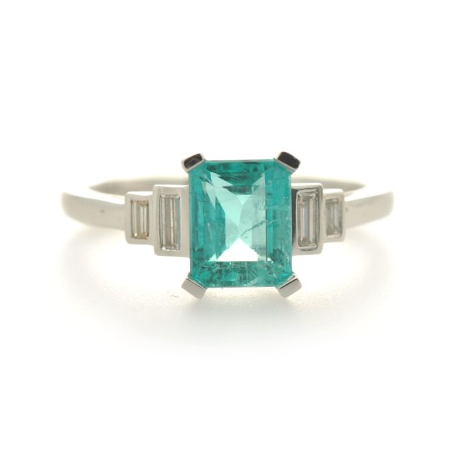 Emerald and Diamond Platinum Ring