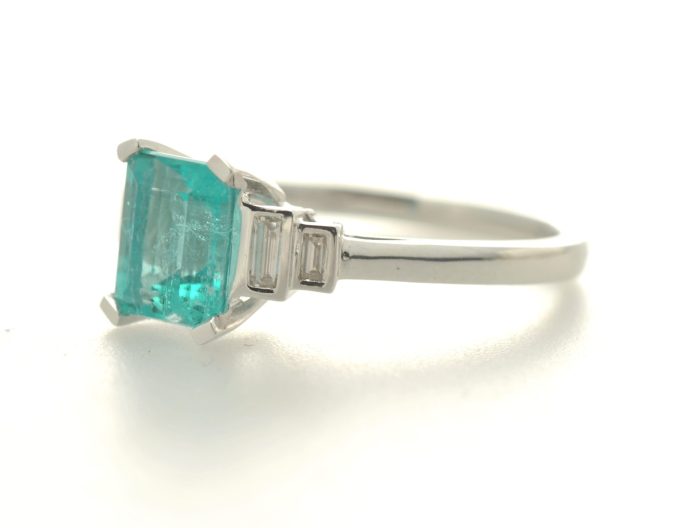 Emerald and Diamond Platinum Ring