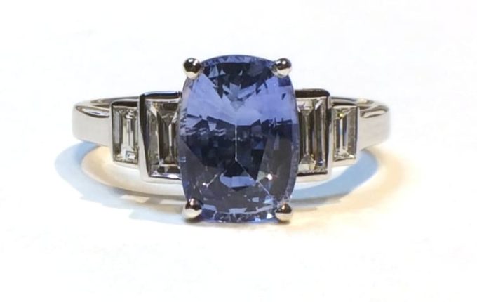 Sapphire and Diamond Deco Style Ring