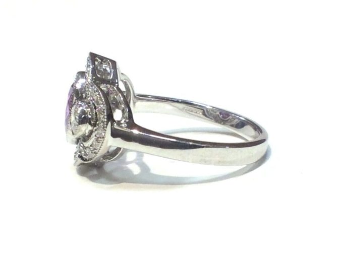 Pink Sapphire and Diamond Framed Ring