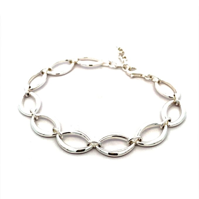 Silver Flat Navette Link Bracelet