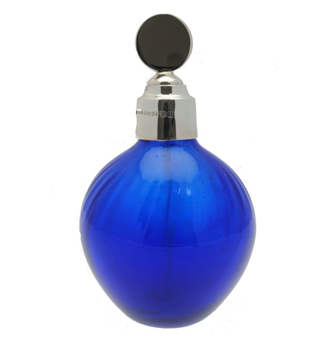 Silver and Blue Glass Perfume Bottle