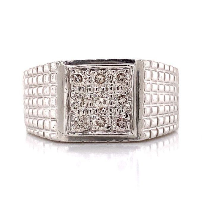 9ct White Gold Diamond Signet Ring