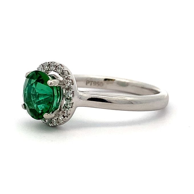 Green Tourmaline Platinum Halo Ring