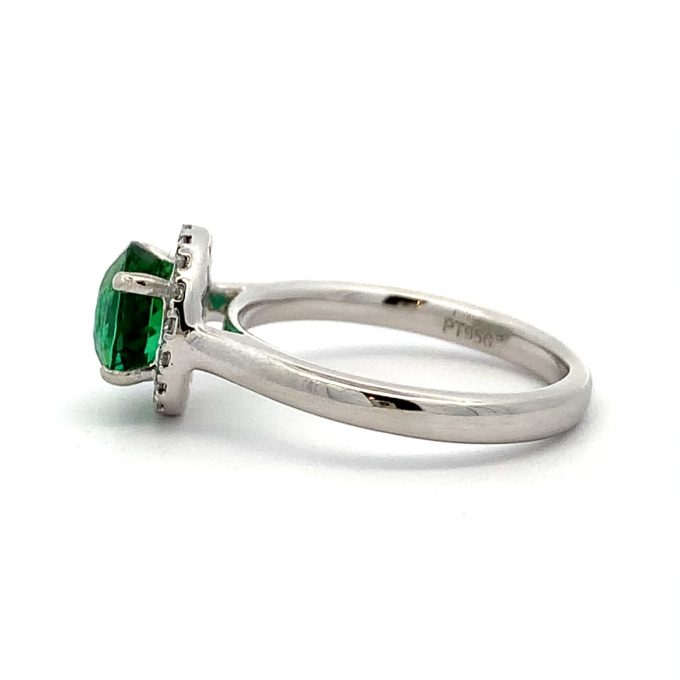 Green Tourmaline Platinum Halo Ring