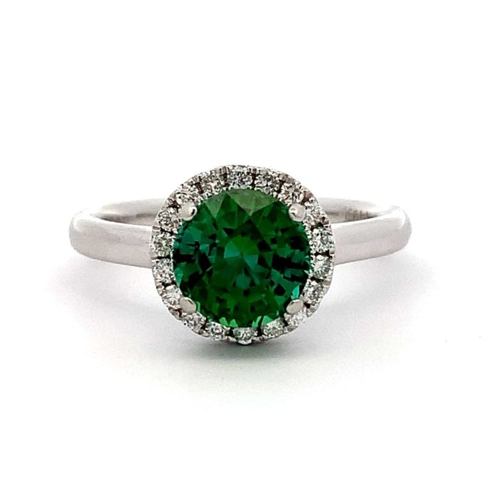 Green Tourmaline Platinum Halo Ring