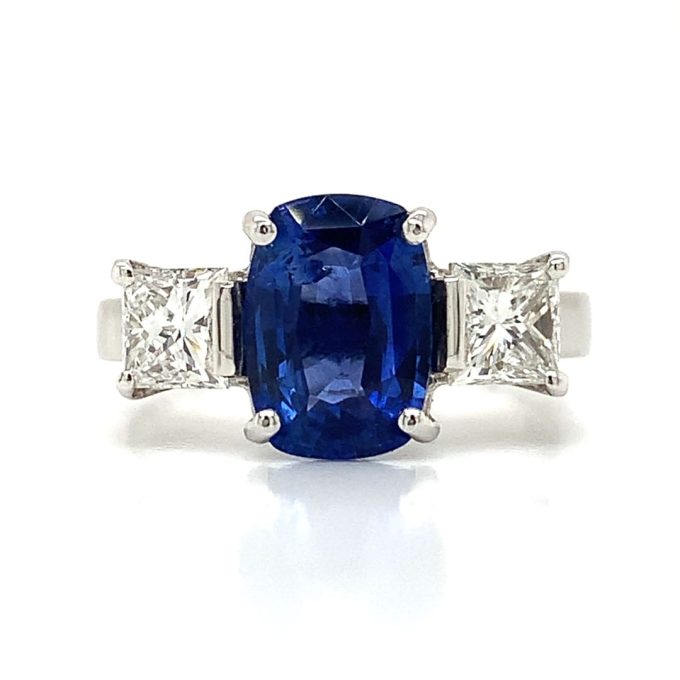 2.37ct Natural Cushion Sapphire and Diamond Ring