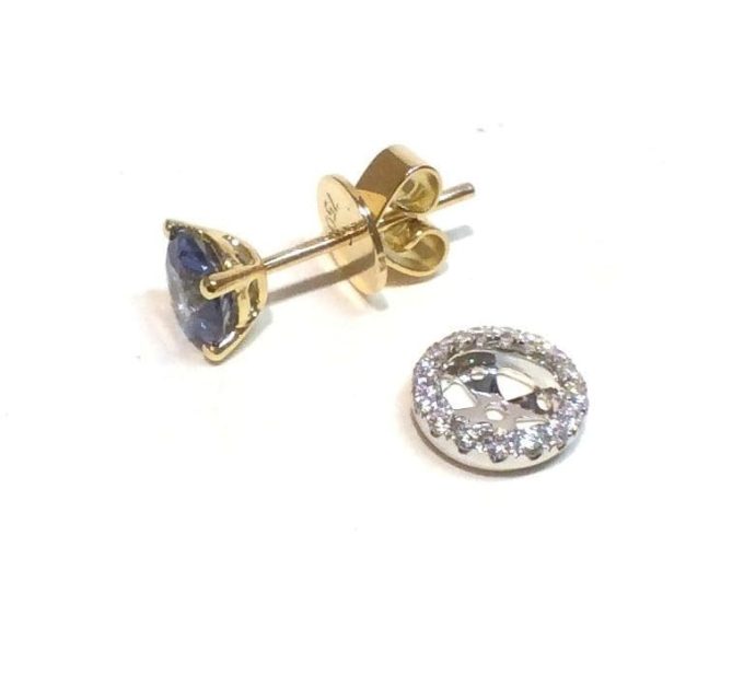 Sapphire Stud Earrings with Diamond Halo Jackets
