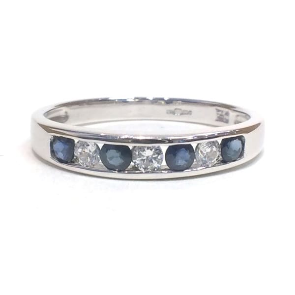 White Gold Sapphire and CZ Eternity Ring