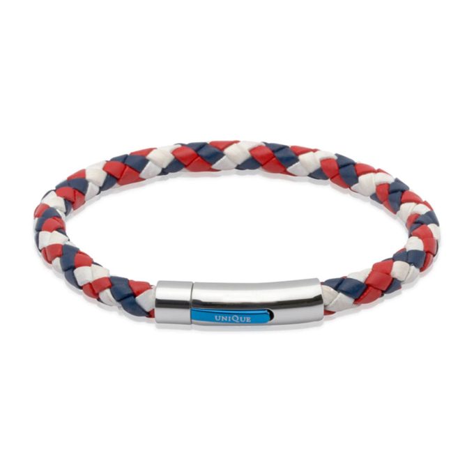 Unique Red, White and Blue Leather Bracelet