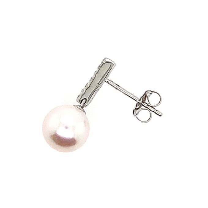 Pearl and Diamond Bar Drop Earrings