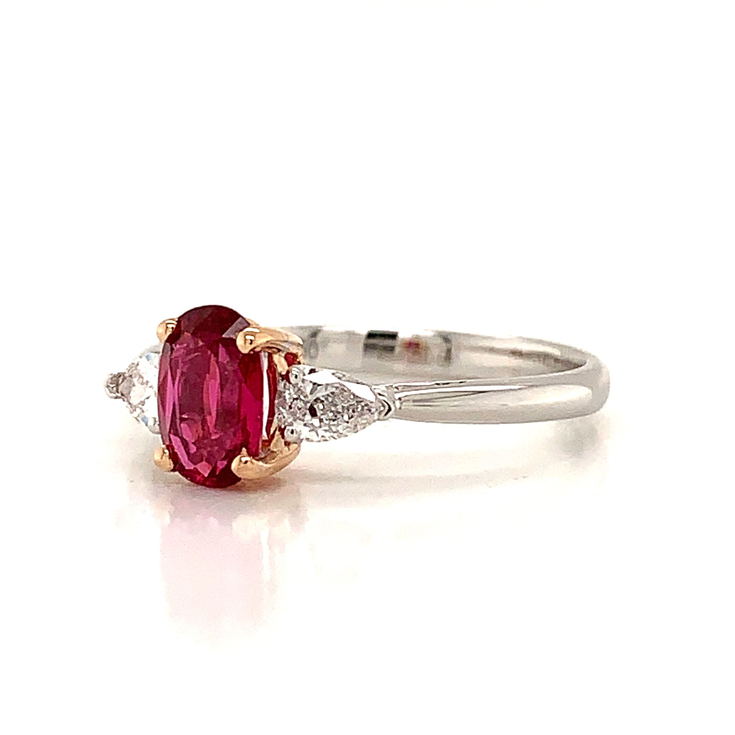 Ruby and Pear Cut Diamond Trilogy Ring