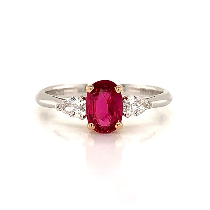 Ruby and Pear Cut Diamond Trilogy Ring