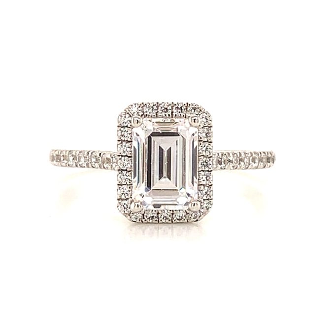 1.00ct Emerald Cut Diamond Pave Ring
