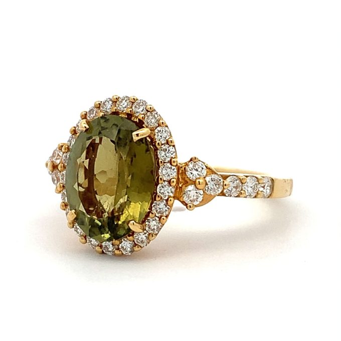 Green Tourmaline and Diamond Ring