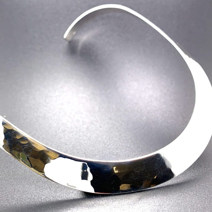 Wide Silver Collar with a Textured Finish