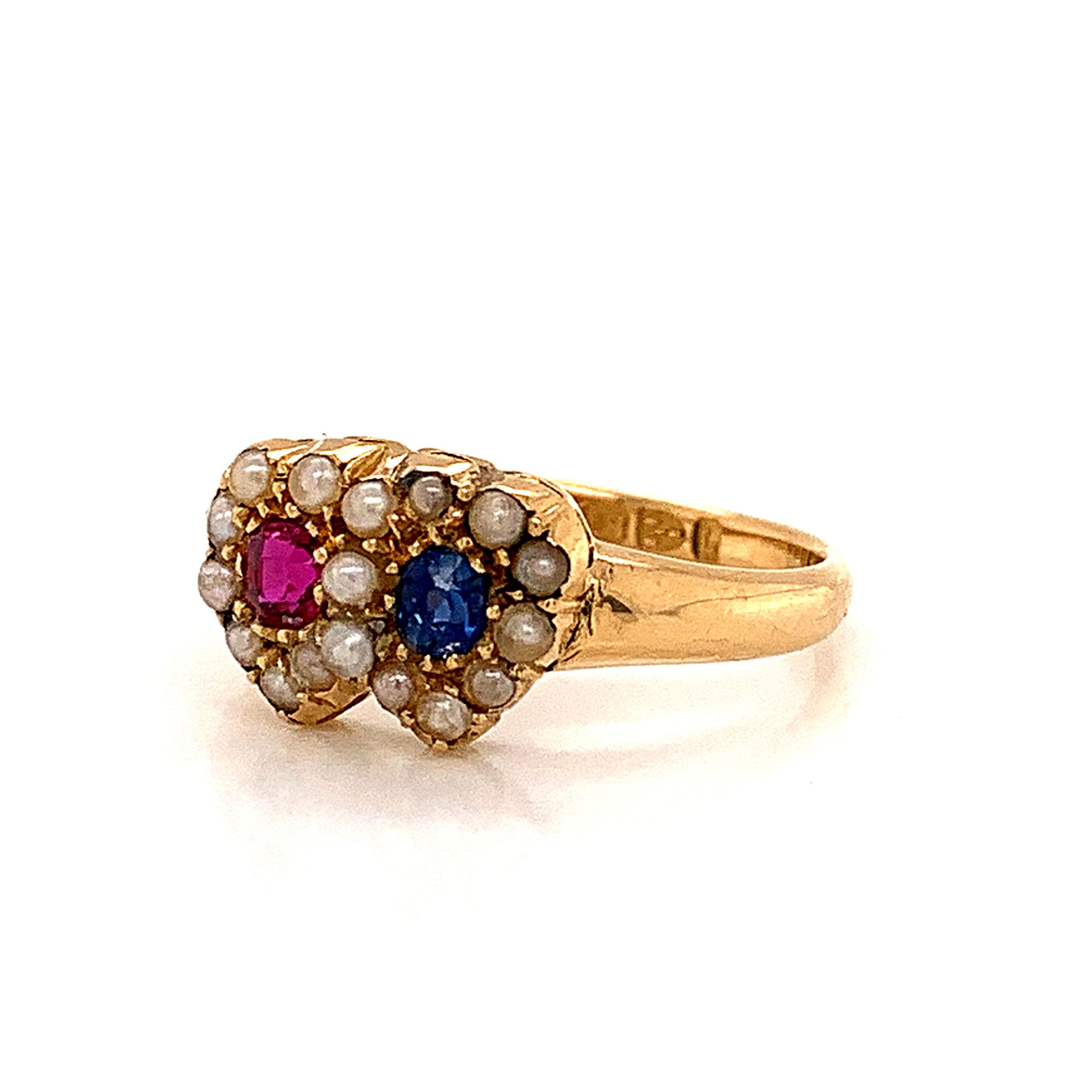 Victorian Ruby, Sapphire and Pearl Ring
