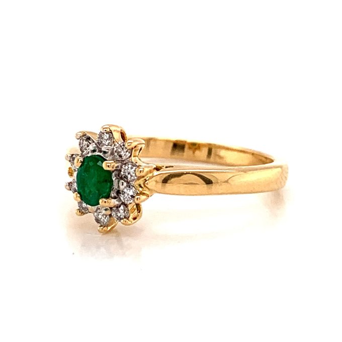 Emerald and Diamond Cluster Ring