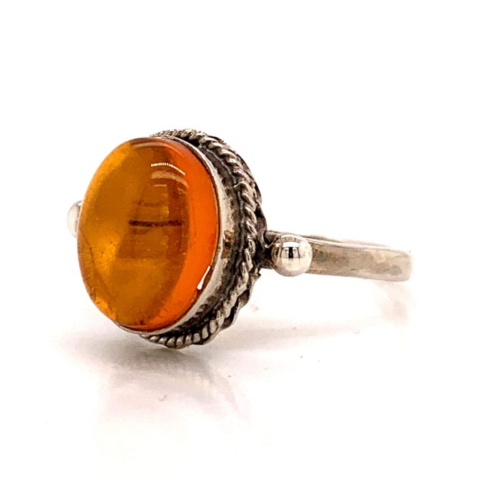 Silver Oval Amber Ring