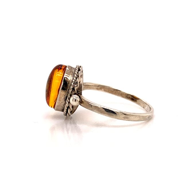 Silver Oval Amber Ring