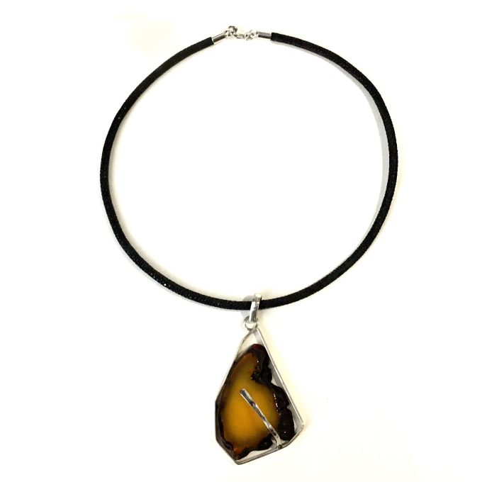 Large Modernist Amber Pendant Necklace