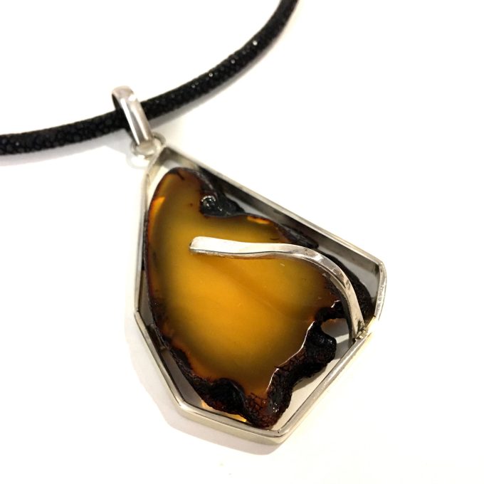 Large Modernist Amber Pendant Necklace