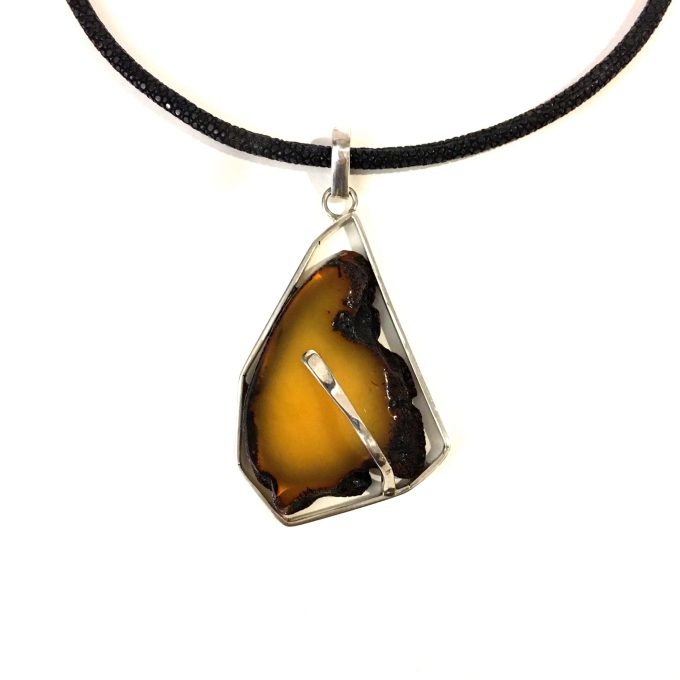 Large Modernist Amber Pendant Necklace